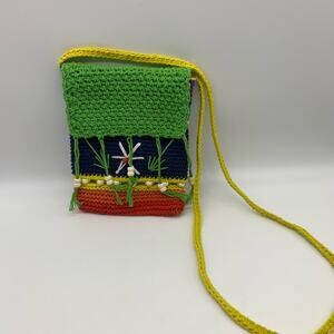 Hand & Heart Crochet Boho Small Crossbody Purse Multicolor